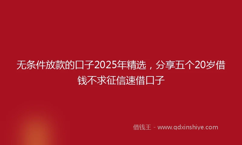 无条件放款的口子2025年精选，分享五个20岁借钱不求征信速借口子