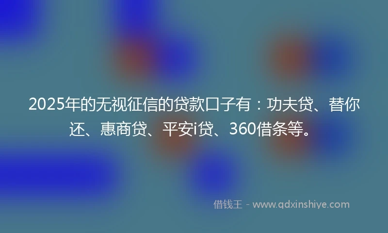 2025年的无视征信的贷款口子有：功夫贷、替你还、惠商贷、平安i贷、360借条等。
