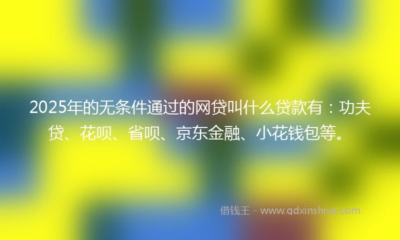 2025年的无条件通过的网贷叫什么贷款有：功夫贷、花呗、省呗、京东金融、小花钱包等。