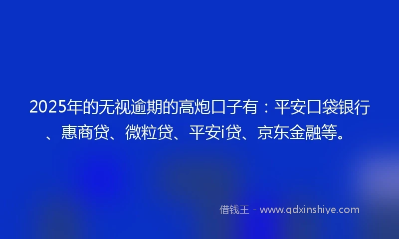 2025年的无视逾期的高炮口子有：平安口袋银行、惠商贷、微粒贷、平安i贷、京东金融等。