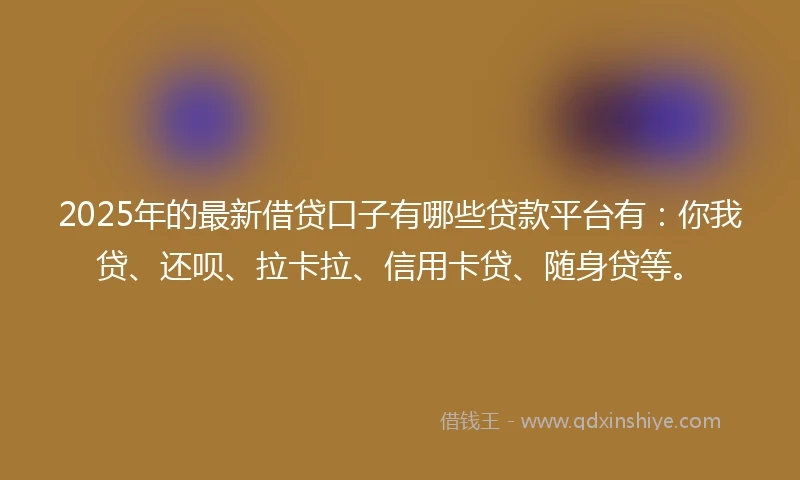 2025年的最新借贷口子有哪些贷款平台有：你我贷、还呗、拉卡拉、信用卡贷、随身贷等。