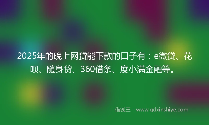 2025年的晚上网贷能下款的口子有：e微贷、花呗、随身贷、360借条、度小满金融等。