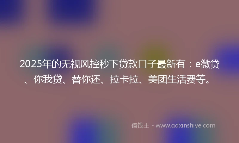 2025年的无视风控秒下贷款口子最新有：e微贷、你我贷、替你还、拉卡拉、美团生活费等。