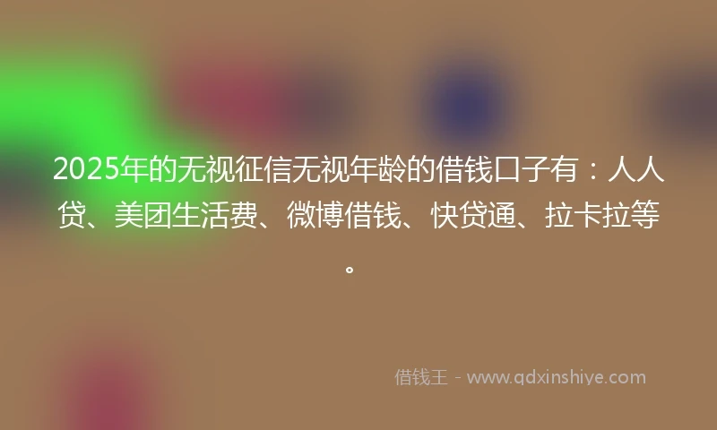 2025年的无视征信无视年龄的借钱口子有：人人贷、美团生活费、微博借钱、快贷通、拉卡拉等。