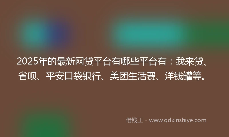 2025年的最新网贷平台有哪些平台有：我来贷、省呗、平安口袋银行、美团生活费、洋钱罐等。
