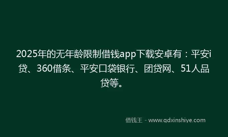 2025年的无年龄限制借钱app下载安卓有：平安i贷、360借条、平安口袋银行、团贷网、51人品贷等。