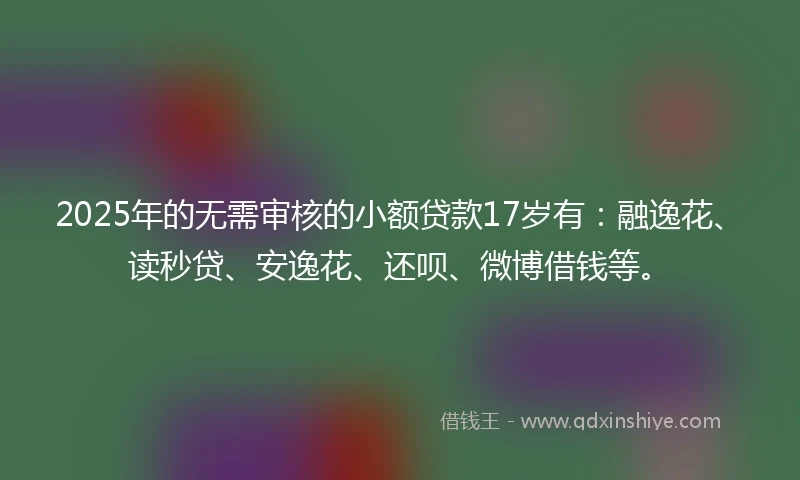 2025年的无需审核的小额贷款17岁有：融逸花、读秒贷、安逸花、还呗、微博借钱等。
