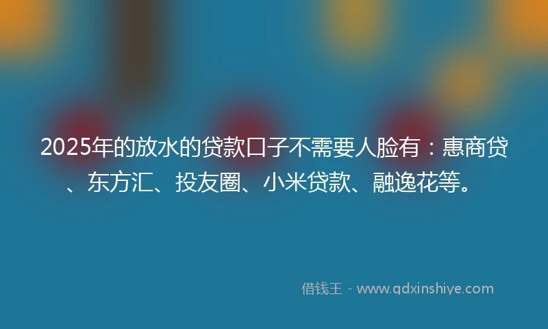 2025年的放水的贷款口子不需要人脸有：惠商贷、东方汇、投友圈、小米贷款、融逸花等。