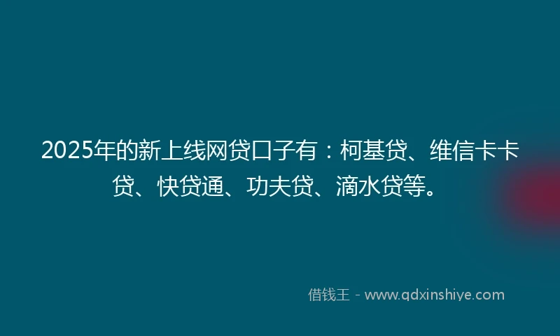 2025年的新上线网贷口子有：柯基贷、维信卡卡贷、快贷通、功夫贷、滴水贷等。