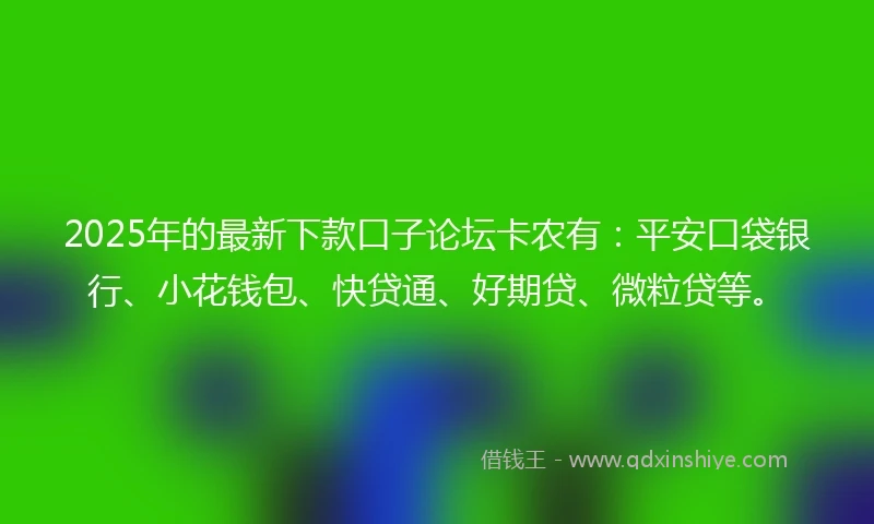 2025年的最新下款口子论坛卡农有：平安口袋银行、小花钱包、快贷通、好期贷、微粒贷等。