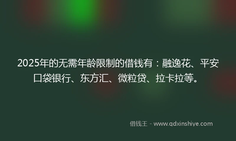 2025年的无需年龄限制的借钱有：融逸花、平安口袋银行、东方汇、微粒贷、拉卡拉等。