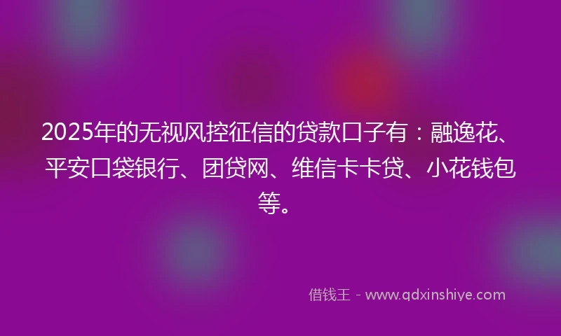 2025年的无视风控征信的贷款口子有：融逸花、平安口袋银行、团贷网、维信卡卡贷、小花钱包等。