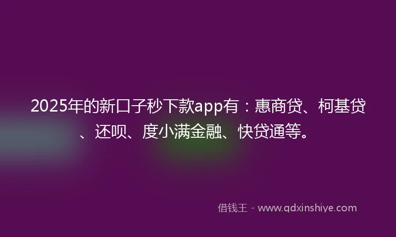 2025年的新口子秒下款app有：惠商贷、柯基贷、还呗、度小满金融、快贷通等。