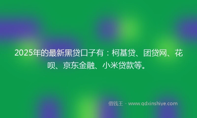 2025年的最新黑贷口子有：柯基贷、团贷网、花呗、京东金融、小米贷款等。