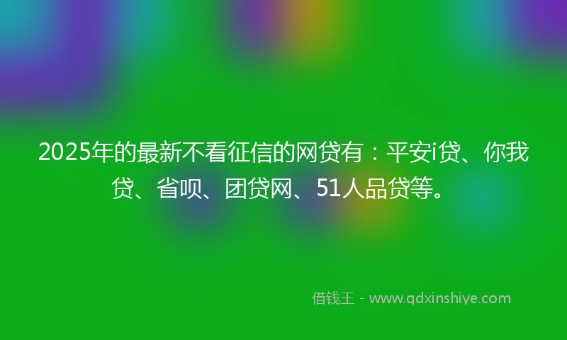 2025年的最新不看征信的网贷有：平安i贷、你我贷、省呗、团贷网、51人品贷等。