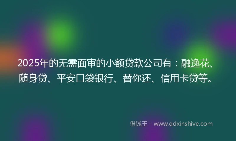 2025年的无需面审的小额贷款公司有：融逸花、随身贷、平安口袋银行、替你还、信用卡贷等。