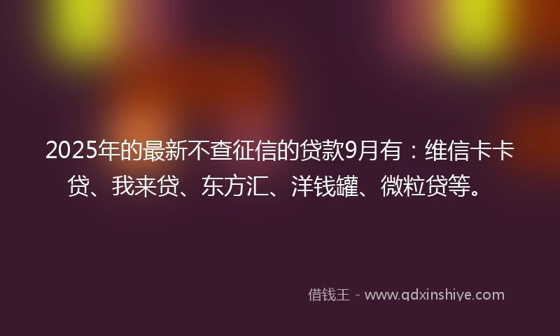 2025年的最新不查征信的贷款9月有：维信卡卡贷、我来贷、东方汇、洋钱罐、微粒贷等。