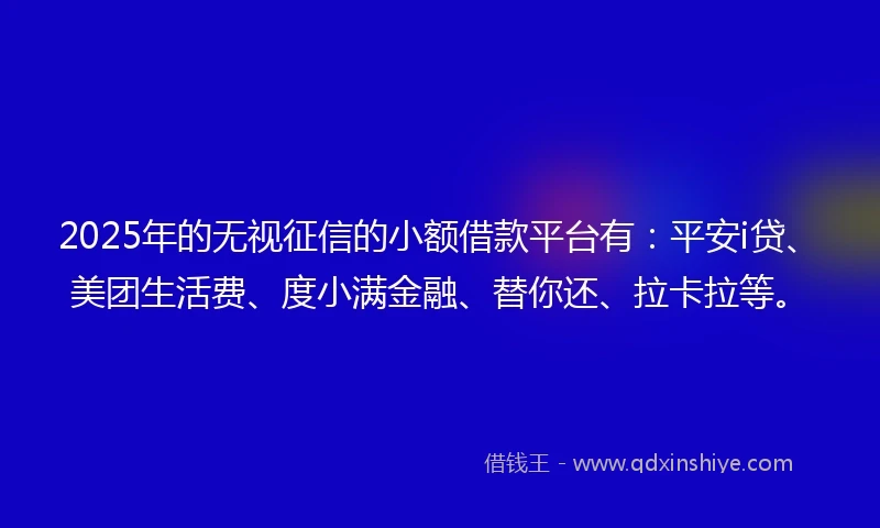 2025年的无视征信的小额借款平台有：平安i贷、美团生活费、度小满金融、替你还、拉卡拉等。