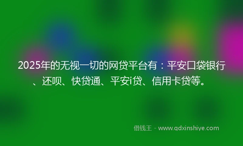 2025年的无视一切的网贷平台有：平安口袋银行、还呗、快贷通、平安i贷、信用卡贷等。