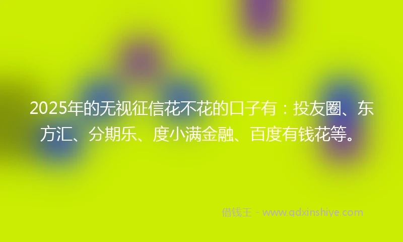 2025年的无视征信花不花的口子有：投友圈、东方汇、分期乐、度小满金融、百度有钱花等。