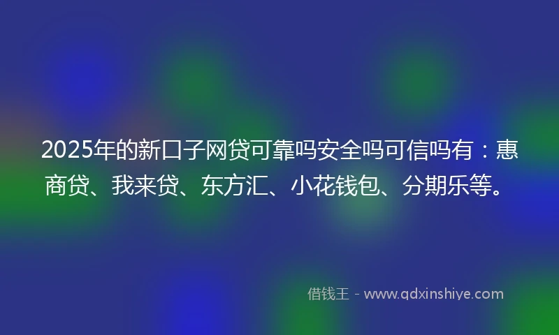 2025年的新口子网贷可靠吗安全吗可信吗有：惠商贷、我来贷、东方汇、小花钱包、分期乐等。