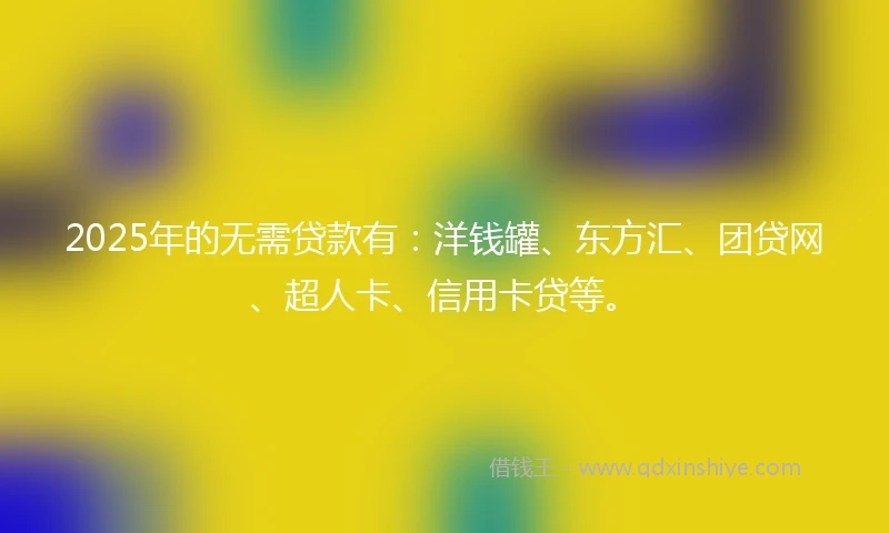 2025年的无需贷款有：洋钱罐、东方汇、团贷网、超人卡、信用卡贷等。