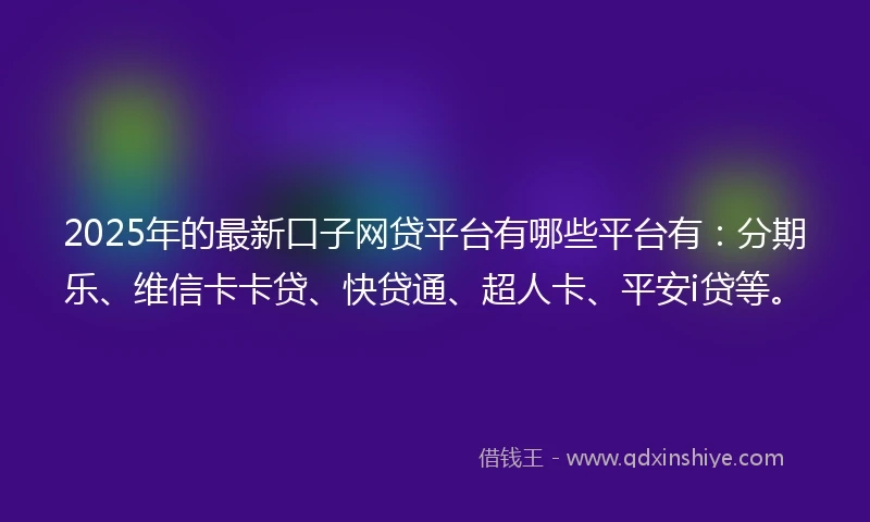 2025年的最新口子网贷平台有哪些平台有：分期乐、维信卡卡贷、快贷通、超人卡、平安i贷等。
