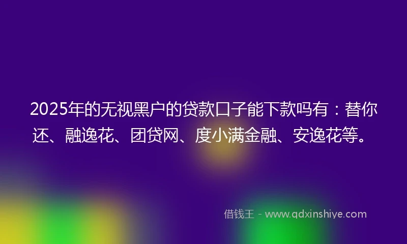 2025年的无视黑户的贷款口子能下款吗有：替你还、融逸花、团贷网、度小满金融、安逸花等。