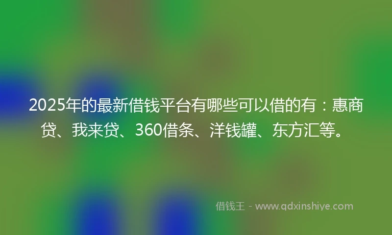2025年的最新借钱平台有哪些可以借的有：惠商贷、我来贷、360借条、洋钱罐、东方汇等。