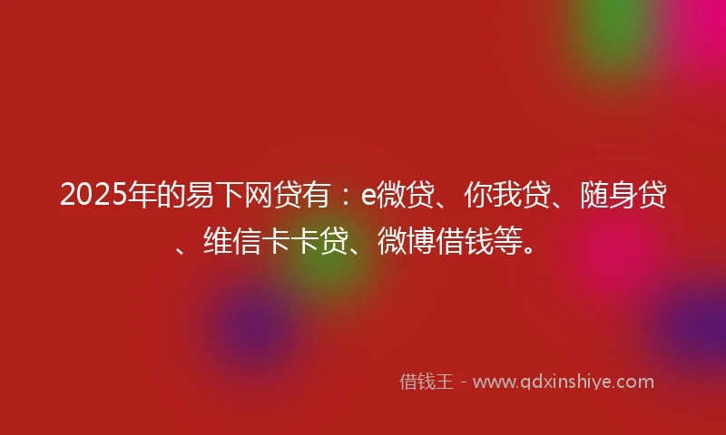 2025年的易下网贷有：e微贷、你我贷、随身贷、维信卡卡贷、微博借钱等。