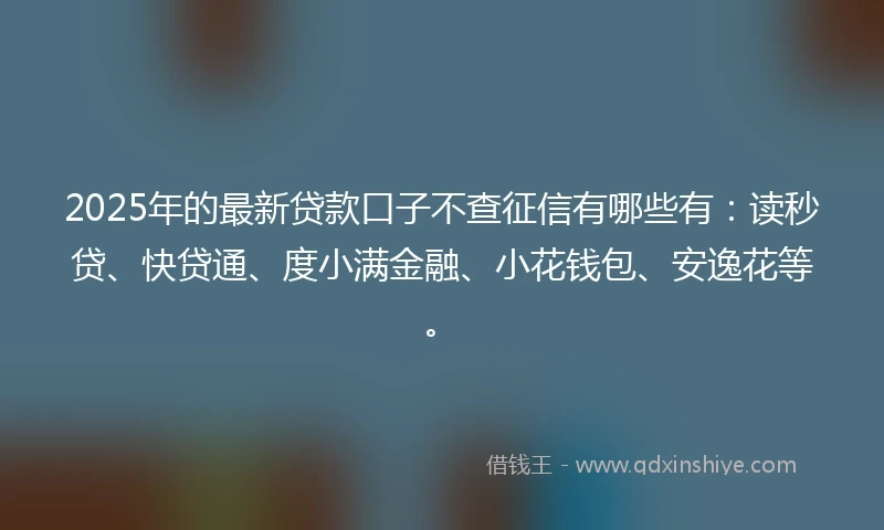 2025年的最新贷款口子不查征信有哪些有：读秒贷、快贷通、度小满金融、小花钱包、安逸花等。