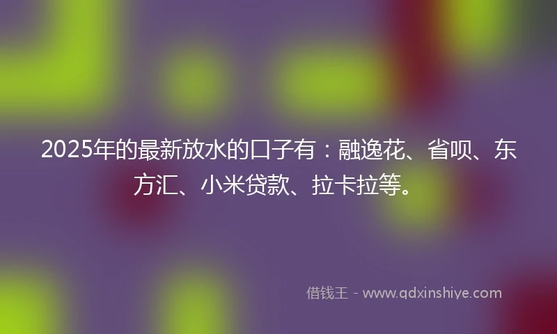 2025年的最新放水的口子有：融逸花、省呗、东方汇、小米贷款、拉卡拉等。