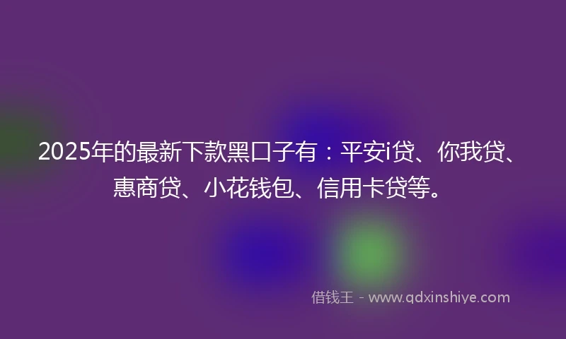 2025年的最新下款黑口子有：平安i贷、你我贷、惠商贷、小花钱包、信用卡贷等。