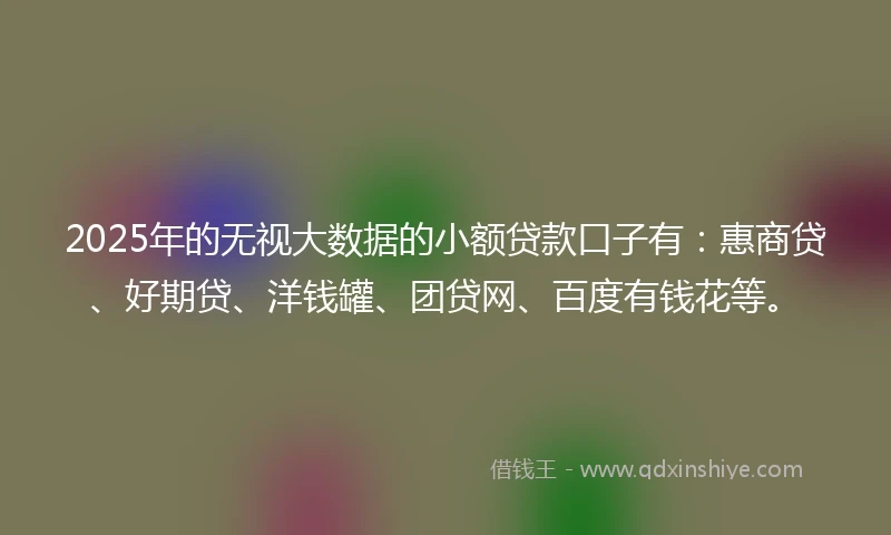 2025年的无视大数据的小额贷款口子有：惠商贷、好期贷、洋钱罐、团贷网、百度有钱花等。