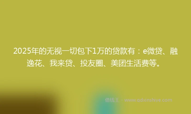 2025年的无视一切包下1万的贷款有：e微贷、融逸花、我来贷、投友圈、美团生活费等。