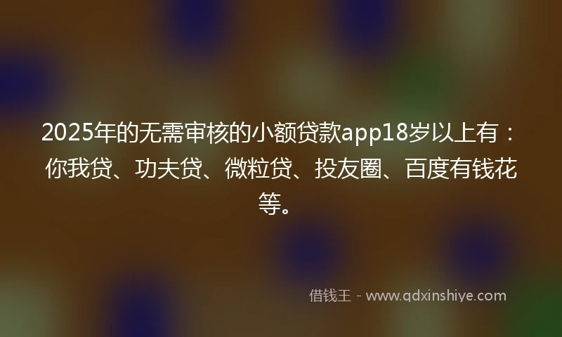 2025年的无需审核的小额贷款app18岁以上有：你我贷、功夫贷、微粒贷、投友圈、百度有钱花等。