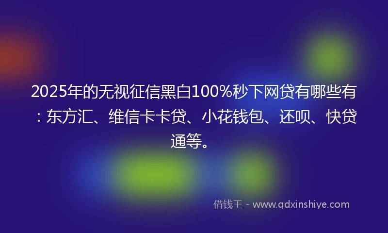 2025年的无视征信黑白100%秒下网贷有哪些有：东方汇、维信卡卡贷、小花钱包、还呗、快贷通等。