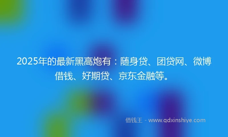 2025年的最新黑高炮有：随身贷、团贷网、微博借钱、好期贷、京东金融等。