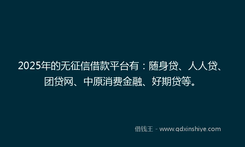 2025年的无征信借款平台有：随身贷、人人贷、团贷网、中原消费金融、好期贷等。