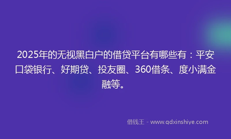 2025年的无视黑白户的借贷平台有哪些有：平安口袋银行、好期贷、投友圈、360借条、度小满金融等。