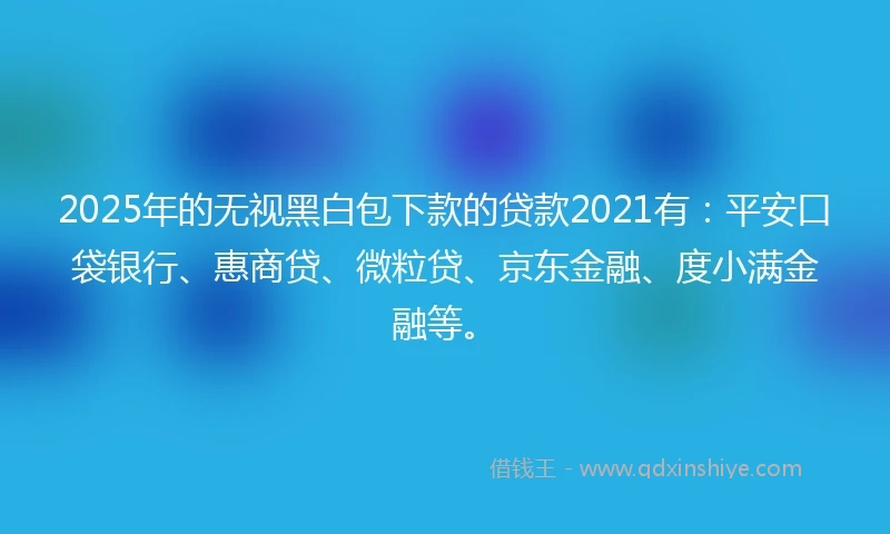 2025年的无视黑白包下款的贷款2021有：平安口袋银行、惠商贷、微粒贷、京东金融、度小满金融等。