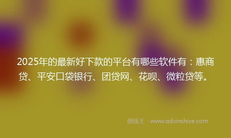 2025年的最新好下款的平台有哪些软件有：惠商贷、平安口袋银行、团贷网、花呗、微粒贷等。
