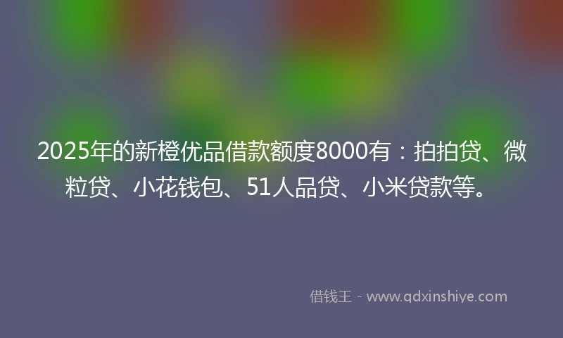 2025年的新橙优品借款额度8000有：拍拍贷、微粒贷、小花钱包、51人品贷、小米贷款等。