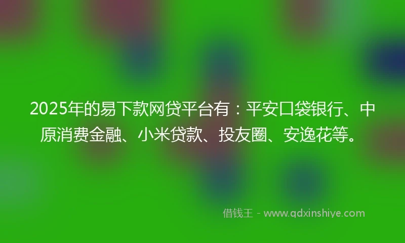 2025年的易下款网贷平台有：平安口袋银行、中原消费金融、小米贷款、投友圈、安逸花等。