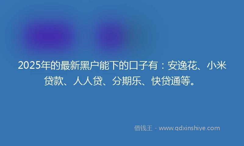 2025年的最新黑户能下的口子有：安逸花、小米贷款、人人贷、分期乐、快贷通等。