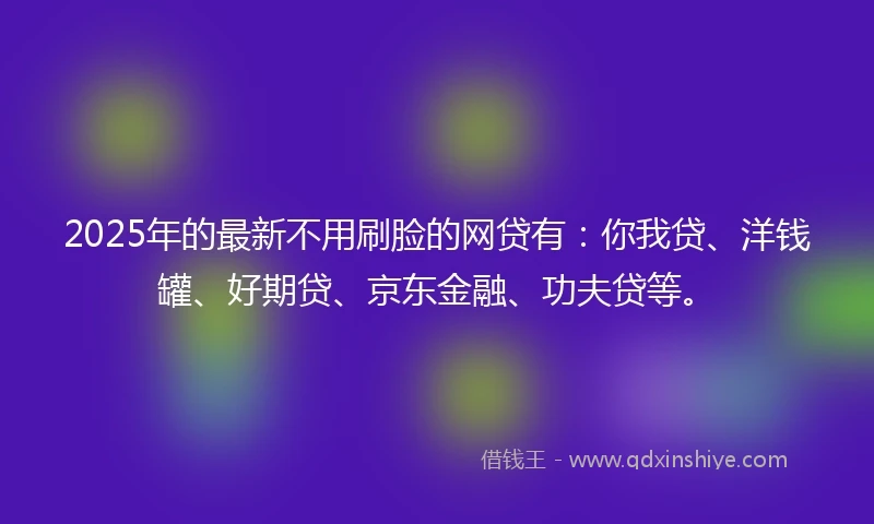 2025年的最新不用刷脸的网贷有：你我贷、洋钱罐、好期贷、京东金融、功夫贷等。