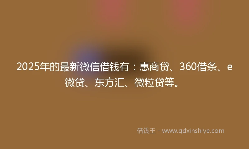 2025年的最新微信借钱有:惠商贷、360借条、e微贷、东方汇、微粒贷等。