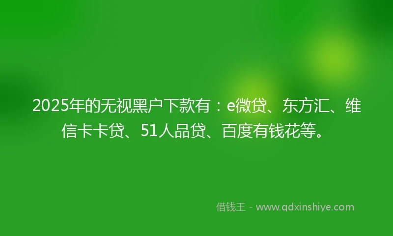 2025年的无视黑户下款有:e微贷、东方汇、维信卡卡贷、51人品贷、百度有钱花等。