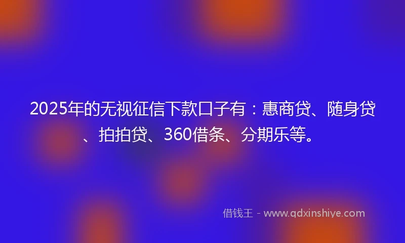2025年的无视征信下款口子有：惠商贷、随身贷、拍拍贷、360借条、分期乐等。