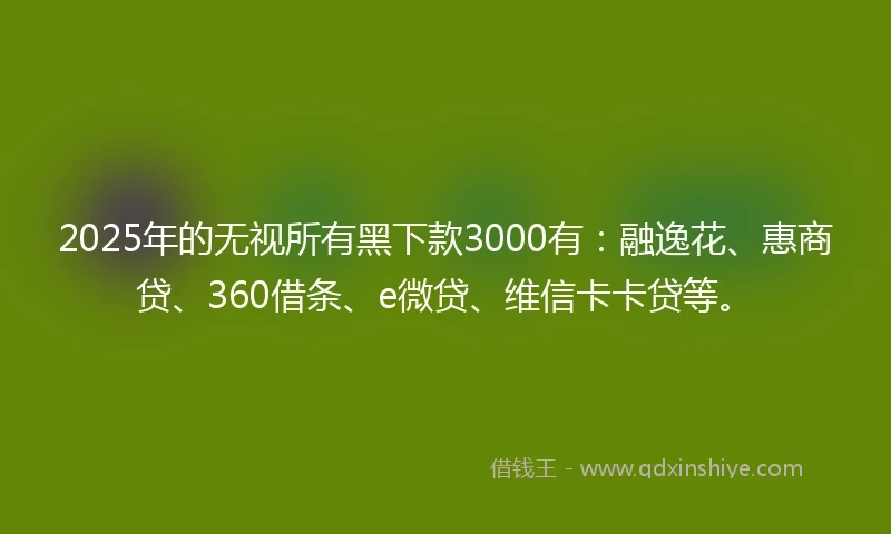 2025年的无视所有黑下款3000有：融逸花、惠商贷、360借条、e微贷、维信卡卡贷等。